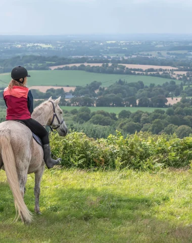 Randonnée à cheval en Mayenne sur la colline du Montaigu à Hambers