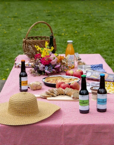 Table de pique-nique à la campagne en Mayenne